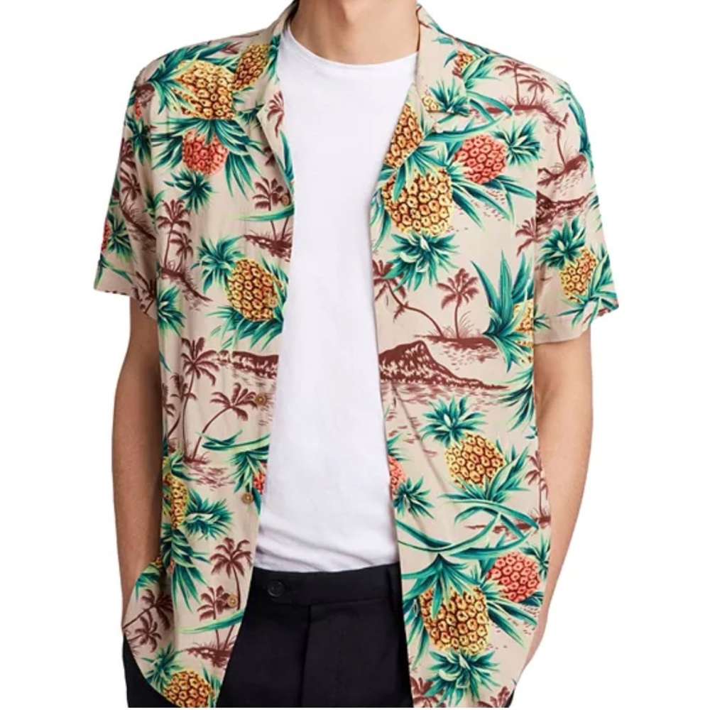 AllSAINTS ENDEAVOUR LARGE SHORT SLEEVE SPORT SHIRT IN MUSHROOM BROWN